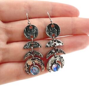 Moon Phase Moonstone Earrings, Celestial Dangle Earrings
